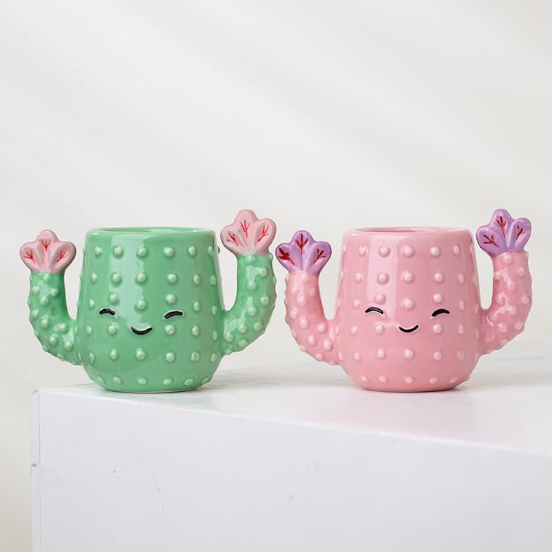 Süßer Kaktus-Keramiktopf Handbemalt – Mit Ablaufloch, 13,5 X 8,1 X 8,9 Cm, Ideal Für Drinnen & Draußen, Perfekt Als Geschenk (Rosa)