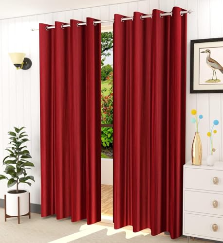 Image of Window Curtains 5 Feet Long for Living Room - Window Curtains Set of 1 Pcs Panel, Curtain Solid Parda for Home Decor & Office Maroon Colour - 5 feet (48 x 60 Inch) - 1 Pcs
