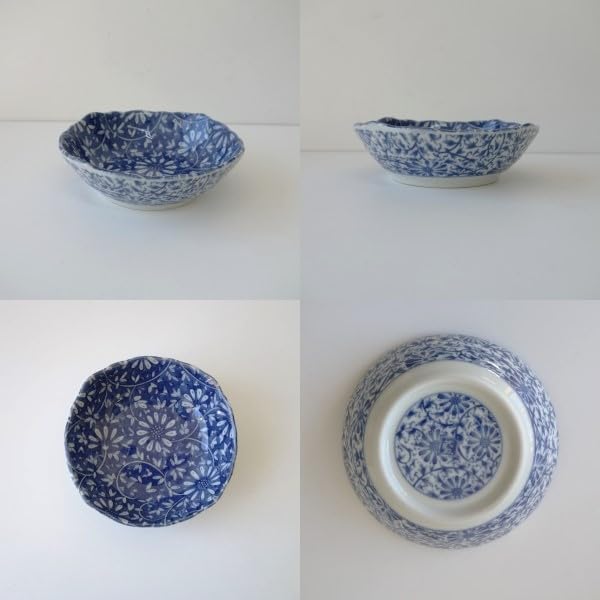Amazon.co.jp: 和食器 藍染花唐草 12cm 小鉢 5個 セット レンジ可 食