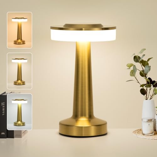 ZOOPEEN Gold Cordless Table Lamp with Touch Sensor,2000mAH Rechargeable ...