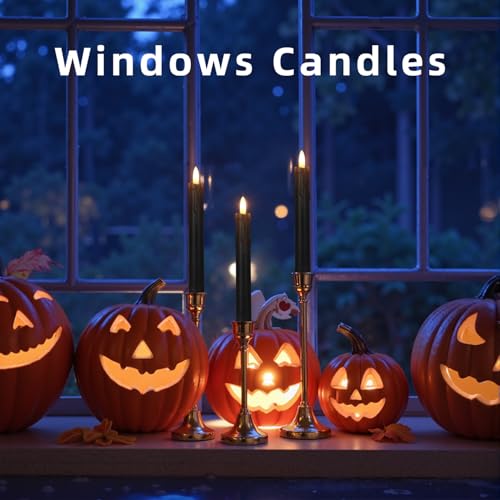 Image of 6.7 Inch Black Flameless Taper Candles, Short Taper Candles Battery Operated with Flickering 3D Flame, Led Candle Sticks Safe for Windowsill Wedding Home Halloween Decor, Set of 6