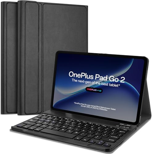 Image of HOM Tri-Fold Wireless Bluetooth Keyboard with Detachable Tablet Case Cover for OnePlus Pad Go 2 Tablet 12.1-inch - Black