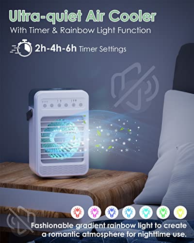 LIPONTAN Climatiseur Mobile Silencieux Refroidisseur d'air Portable Ventilateur Purificateur Humidificateur avec 3 Timer | Oscillation 90°| 3 Modes | 4 Niveaux | Led Colorées - Réservoir d'eau 600ml - Image 7