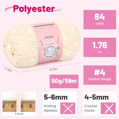 Image of Katech Sparkle Chenille Yarn for Crocheting-6 * 50g /1.76oz-4 Worsted Medium