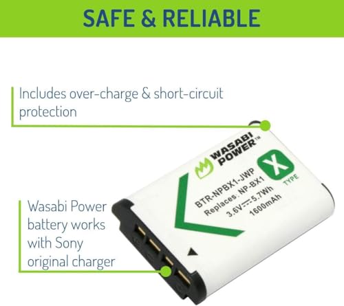 Wasabi Power NP-BX1 Battery (4-Pack) for Sony NP-BX1/M8, ZV-1, ZV-1 II, Cyber-Shot DSC-HX95, HX99, HX350, RX1, RX1R II, RX100 (II/III/IV/V/VA/VI/VII), FDR-X3000, AS300, and More