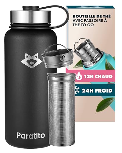 Paratito® Thermos Thé et Café Isotherme avec Infuseur à Thé et Fruits – Gourde Infuseur Thé 1L en Acier Inoxydable – Bouteille Thermos pour Bureau,...