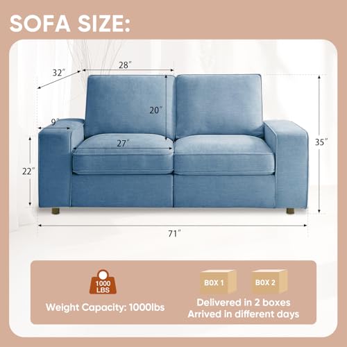 Image of Waxberry 71 inch Chenille Loveseat Sofa Couch for Living Room with Seat Storage, Modern 2-Seater Deep Seat Sofa with Side Pockets & Type-C /USB Ports, Detachable Backrest for Office, Apartment (Blue)