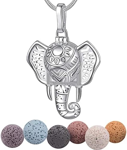 INFUSEU Aromatherapy Jewellery Essential Necklaces, Anxiety Relief Oils Diffuser for Women Girls Silver Plated Ellipse star Pendant with 24" Chain & 7 Reusable Lava Beads