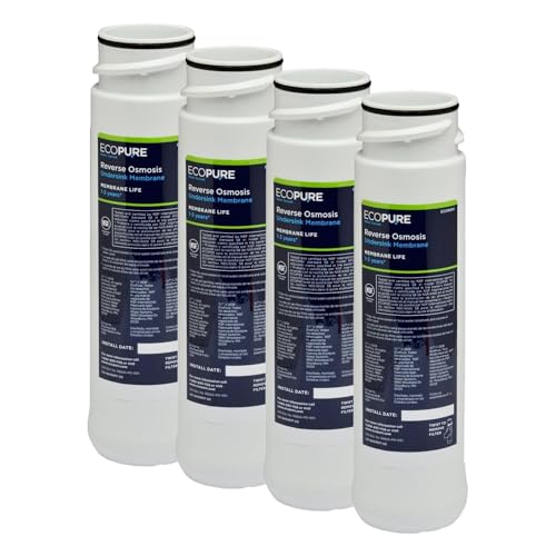 Image of EcoPure ECOROM Reverse Osmosis Under Sink Replacement Water Membrane | NSF Certified | Fits Ecop30 System | 1-3-Year Filter Life, 0.9, White (Pack of 4)