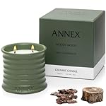 Scented Luxury Candles in Handmade Ceramic Jars, Soy Wax | Woody Wood – Oud & Agarwood, Large Candle | Non Toxic, 2 Wicks, Reusable Big Olive Green Jar | Natural Spring Aromatherapy for Women & Men