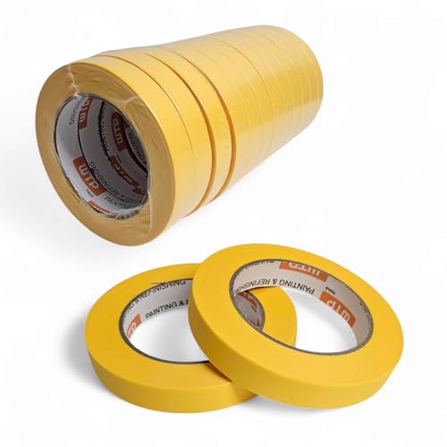 WTP TOOLS MTE18-12 Automotive Industry Masking Tape for Painting and Refinishing Yellow Color 3/4 Width 55 Yards Length Pack of 12 - High Temperature Resistant - No Residue