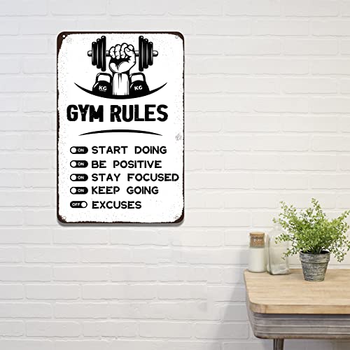 Gym Rules Decor Workout Motivational Quote Sign Gym Room Metal Sign For Men's Cave Interior Home Art Metal Tin Wall Decor 8X12 Inch #TOP4