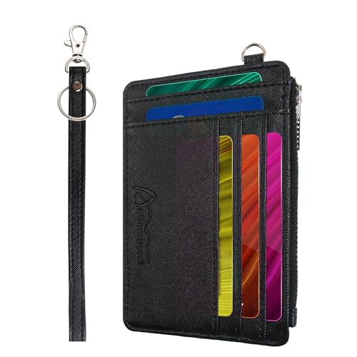 Small Wallets Woman Leather Credit Card Holder Slim Minimalist Front Pocket RFID Blocking Wallet for Women with Zipper Coin Purse（Black）