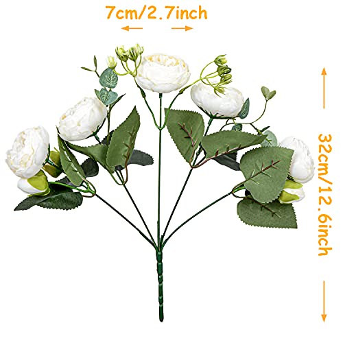 4Packs Artificial Peony Silk Flowers Fake Glorious Flower Bouquets for Wedding Party Bridal Home Decoration (White) image 4