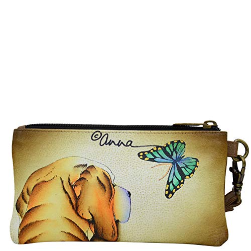 Anna by Anuschka Women's Hand-Painted Genuine Leather Flap Organizer Wallet - Puppy Love