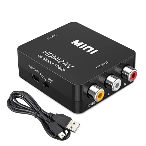 SANGFUN Adaptador HDMI a AV, convertidor HDMI a AV/RCA, convertidores de Audio y vídeo 1080P, con Cable USB para PC/portátil/N64/TV/PS3/Blu-Ray DVD