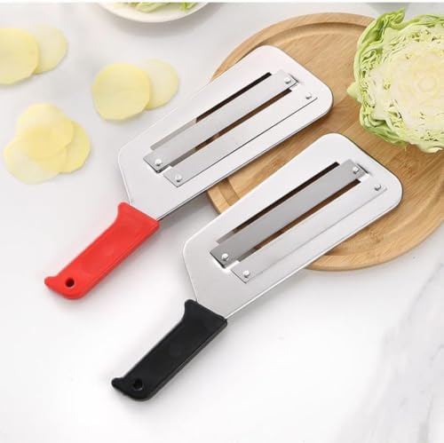 Image of Stainless Steel Cabbage Shredder & Slicer - Heavy-Duty Double Blade Manual Vegetable Cutter for Coleslaw, Sauerkraut, Salad Prep - Handheld Kitchen Tool & Cabbage Grater Knife