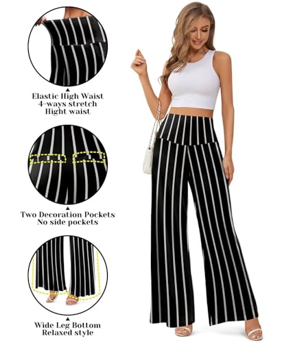 JZC Women's Palazzo Lounge Pants Stretchy Wide Leg Casual Pants Comfy High Waist Flowy Pants S-3XL