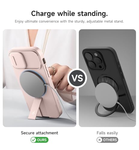 Image of SURITCH for iPhone 12 /12 Pro Case with Magnetic Camera Slide Cover and Adjustable Kickstand, Compatible with MagSafe, Shockproof Bumper Case Slim Protective Cover for iPhone 12 /12 Pro 6.1 Inch, Pink