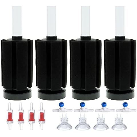 ALEGI 4pcs Small Aquarium Bio Sponge Filter with Suction Cups, Check Valves for 5 Gal, 10 Gal, 20 Gal Breeding Fry Betta Shrimp Fish Tank (Up to 20 Gallon 4 Pcs (Cylinder)) Cover