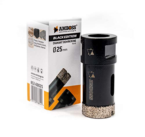 Amboss - Corona de perforación de diamante de 25 mm (M14) para amoladora angular, adecuada para gres porcelánico, azulejos duros, granito, etc.
