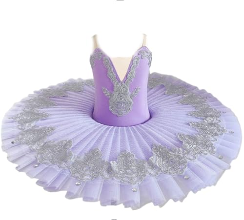 EFLALYHG J,160, Vestido de Ballet con tutú para niñas, Bordado, Disfraz de Bailarina, Ropa de Baile con Forma de panqueque, Disfraz de competición de Baile del Cisne