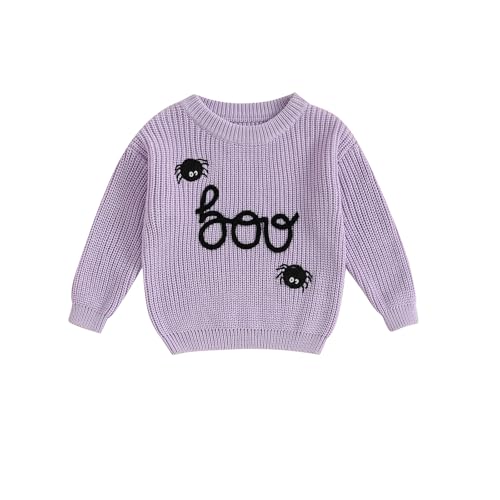 Toddler Kids Baby Girl Boy Halloween Sweater Letter Embroidery Infant Warm Knitwear Fall Winter Clothes (Purple-Boo, 3-6 Months)