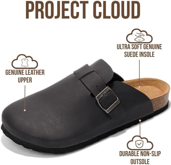 Project Cloud Mens Clogs - 100% Full Grain Genuine Leather Clogs for Men with Memory Foam Insole and Arch Support Natural Cork Footbed - Non Slip Mules Mens Slippers (Brooklyn) - Image 2