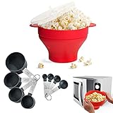 Popcorn Mikrowelle,CHENKEE Popcornschüssel aus Silikon Mikrowellen Popcorn Maker Kitchen Popcornschüssel aus Silikon zusammenklappbar Popper Faltschale mit Deckel et Griffen für Wohnheim Kleine Küche