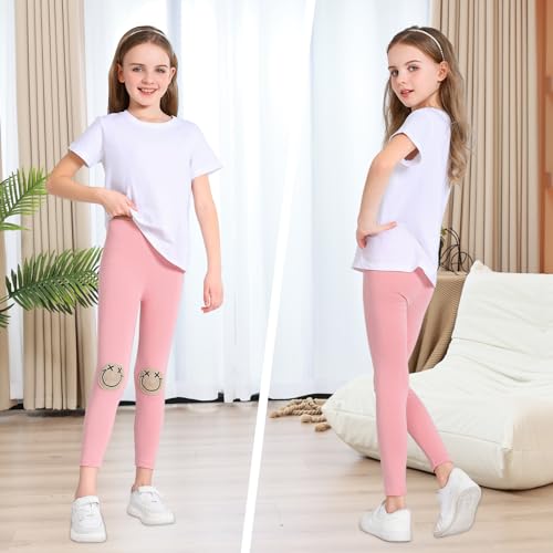 EASTBUDDY Girls Leggings with Smile Face Pattern Kids Pants Full Length Leggings for Girls Toddler 2 Pack 1-7 Years2