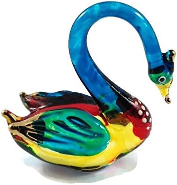 Pequeña figura de cisne multicolor de 2 pulgadas de alto, diseño de cisne de cristal soplado a mano en miniatura, colorido, cristal, arte, pato,