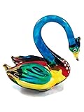 Mr_air_thai_Glass_Blown Tiny 2' High Multicolor Bending Neck Swan Waterfowl Bird Figurine - Miniature Hand Blown Painted Glass Birds Colorful Crystal Animal Decorative Collectible Figurines Décor Gift
