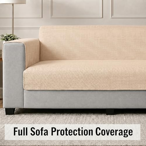 Image of STITCHNEST 'ComfyNest Series' 1 Seater Sofa Cover | Full Coverage with Armrest Pocket | Elegant Jute Fabric, Washable & Durable for Modern Living