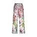 Women Capri Casual High Waisted Elastic Workout Pants Drawstring Floral Wide Leg 3/4 Length Lounge Pants with Pockets