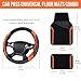 CAR PASS Leather Steering Wheel Cover and Waterproof Car Floor Mats,Microfiber Universal Car Combo Fit for 95% Sedan SUV Van Truck,14.5-15inch Sporty Anti-Slip Safety Comfortable Design, Black＆Orange