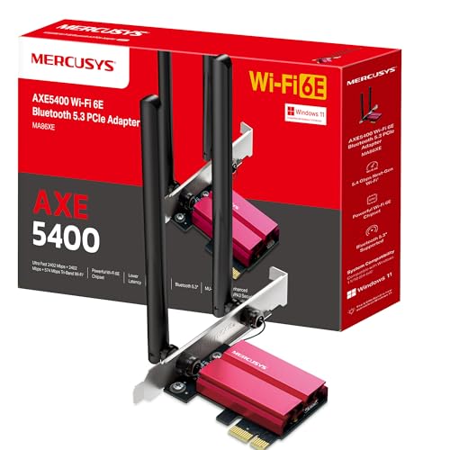 [Nuevo] MERCUSYS MA86XE- Tarjeta de Red PCLe AXE5400, Wi-Fi 6E con Bluetooth 5.2, Triple Banda, 6GHz/5GHz/2.4GHz,Compatible con Windows 11 y 10,MU-MIMO,OFDMA, estándar de cifrado WPA3