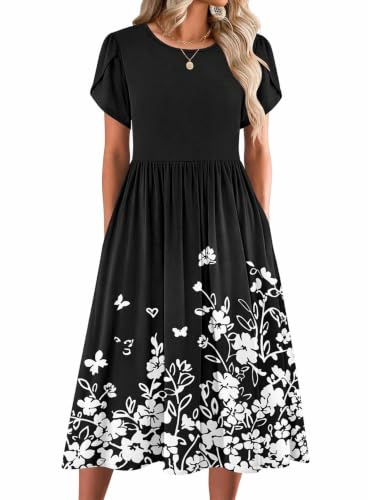Image of Zeagoo Womens Summer Dresses Casual Aline Midi Dress Short Sleeve Floral Tshirt Dress Flowy Beach Sundresses with Pockets