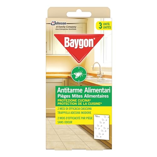BAYGON - Pièges Mites Alimentaires - Protection de la cuisine - 2 mois d'efficacités par piège, sans odeur - 3 unités