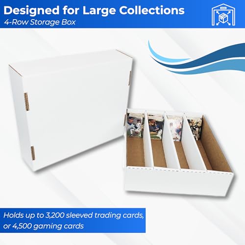 Max Protection 4 Row Trading Card Storage Box - 3200 ct Storage Box for Sports, Gaming, Baseball Cards - Durable White Corrugated Bulk Card Organizer Boxes 200 lb. - Made in USA (3 Boxes)