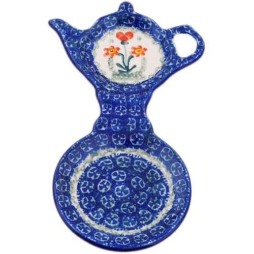 Authentic Polish Pottery Tea Bag or Lemon Plate in Peach Spring Daisy Design Handmade in Boles?awiec Poland by Ceramika Artystyczna + Certificate of Authenticity