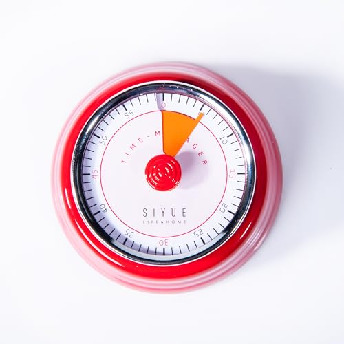 Image of Gibox Round Retro Kitchen Timer for Cooking (Red) Stainless Steel Magnetic Bottom Mechanical Loud Alarm, 60 Min Count Stopwatch for Time Management Analogue Clock Reminder for Various Activity