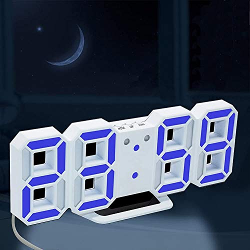Evangel Led Digital Alarm Clock For Desk/Shelf/Tabletop, Modern Home Decoration 3D Wall Clock, Easy To Read At Night, Loud Alarm And Snooze, Big Digit Display (White Frame, Blue Light) #TOP5