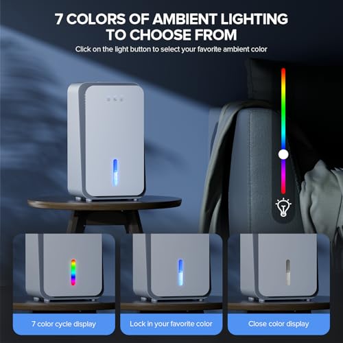 Dehumidifier for Home, 1000 sq.ft Dehumidifier with Auto Shut Off, 7-Color LED Light Built-in Aromatherapy Diffuser, Ultra-Quiet Dehumidifiers for Bedroom, Bathroom, Basement (White)
