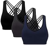 MIRITY Padded Strappy Sports Bras for Women Fashion Comfy Activewear Workout Bra Pack of 3 Color...