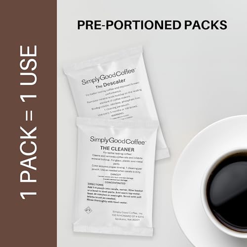 Image of Simply Good Coffee Descaler and Cleaner. Coffee Maker and Espresso Machine Descaling Cleaning Bundle. Coffee Maker Cleaner and Descaler for All Coffee Machines. 8 Packs