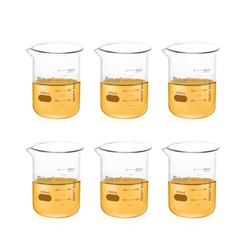6 Stück Glas Berker 500ml, Borosilikatglas Becher mit Graduierung, Glasbecher Set für Labor, Küche, Schule UBG1038