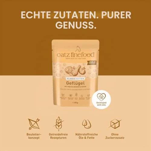 catz finefood Kitten N 3 Geflügel Katzenfutter nass - Feinkost Kitten Nassfutter für junge Katzen ohne Getreide und Zucker mit hohem… – Ansicht 6