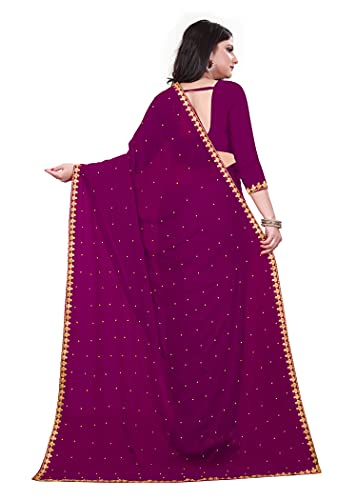 Image of Fashion Day Soft Georgette Embroidery Lace Border Stone Work Saree for Women with Unstitched Blouse Piece