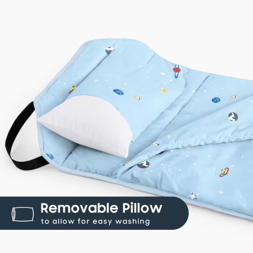 Image of Wake In Cloud - Cot Nap Mat with Pillow and Blanket, 100% Cotton Fabric, for Toddler Kids Boys Girls Ages 3 Plus in Daycare Kindergarten Preschool, Stars Space Rockets