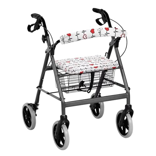 Image of Heartbeat Love Rollator Walker Seat and Backrest Covers Universal Walkers Seat Covers Soft Adjustable Accessories for Rollator Walkers for Seniors Women Men